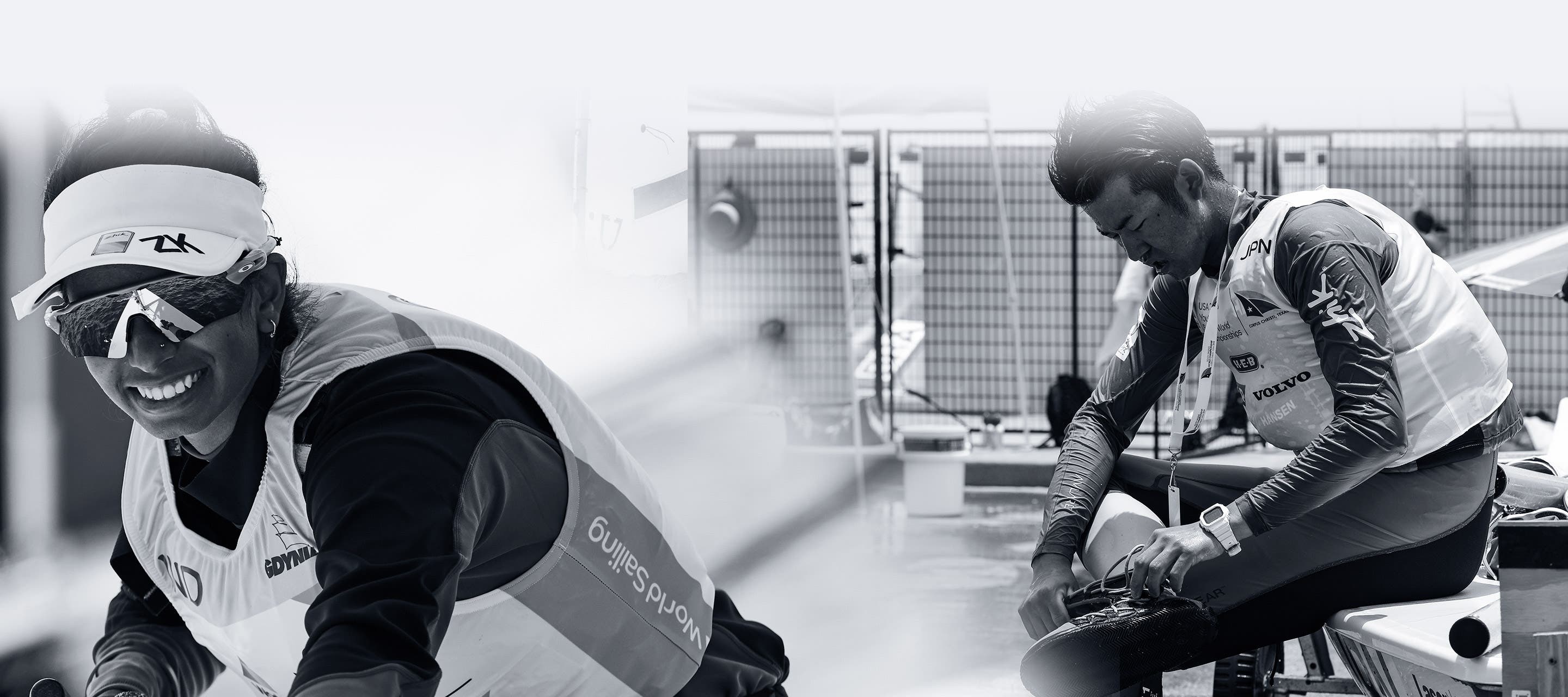 Homme et femme en combinaisons Zhik